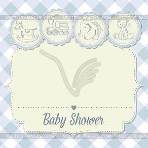 Baby boy shower card with retro toys - stock vector clipart