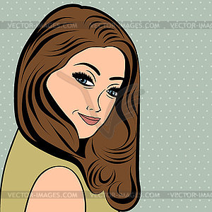 Cute retro woman with long hair in comics style - vector image