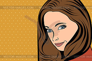 Cute retro woman with long hair in comics style - vector image