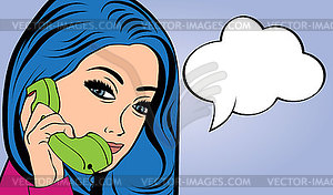 Woman chatting on phone, pop art - vector clipart