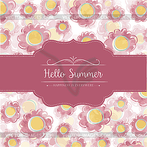 Watercolor floral card with message Hello Summer - vector clip art