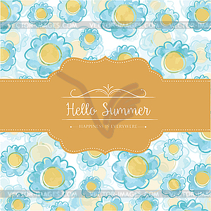 Watercolor floral card with message Hello Summer - vector image