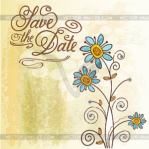 Watercolor floral card with message Save Date - vector clip art