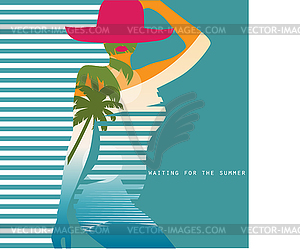 Double exposure . Woman in swimsuit - royalty-free vector clipart