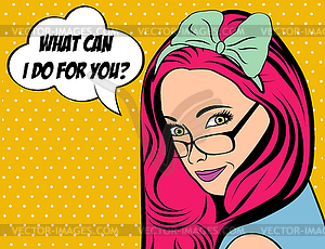 Pop Art girl with speech bubble - vector clipart