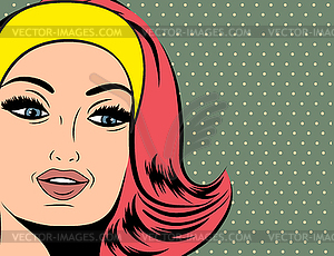 Pop Art girl with red hair - color vector clipart