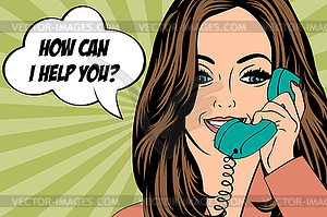 Sexy beautiful woman chatting on retro phone - vector image