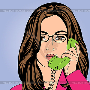 Sexy beautiful woman chatting at retro phone - vector clipart
