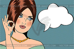 Pop Art woman with speech bubble - vector EPS clipart