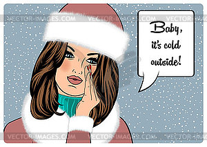 Sexy, beautiful, young woman in winter - vector clipart