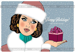 Sexy, beautiful woman in winter wishing Happy - vector EPS clipart