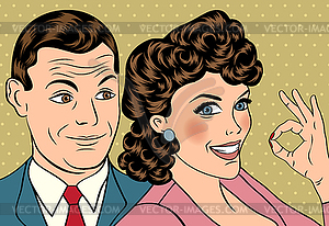 Man and woman love couple in pop art comic style - color vector clipart