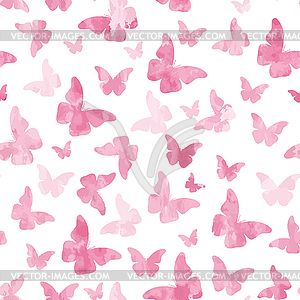 Seamless watercolor pink butterflies pattern - vector clipart