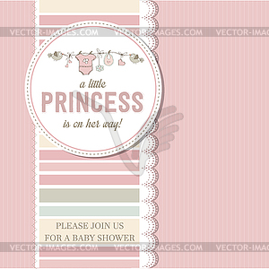 Shabby chic baby girl shower card - vector image