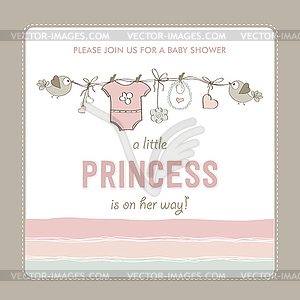 Shabby chic baby girl shower card - vector clipart