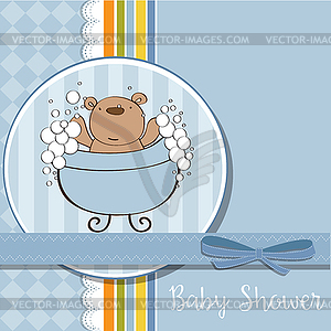 Baby boy shower card with little teddy bear - vector clipart