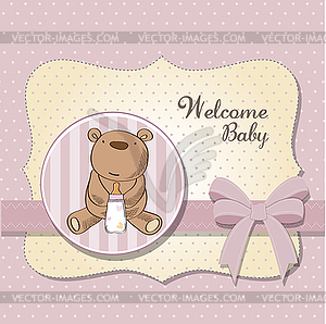 Baby girl shower card with little teddy bear - stock vector clipart