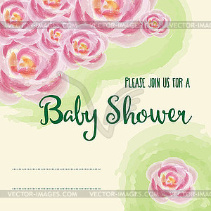 Baby shower card with watercolor flowers - vector image