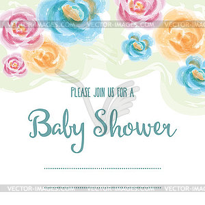Baby shower card with watercolor flowers - vector clipart
