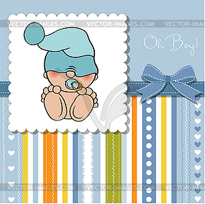 Baby boy shower card with funny little baby - vector clipart