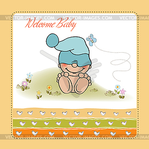 Baby boy shower card with funny little baby - vector clip art