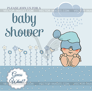 Baby boy shower card with funny little baby - vector image