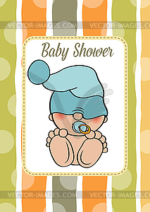 Baby boy shower card with funny little baby - vector clipart