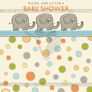 Delicate baby shower card with little elephants - vector clip art