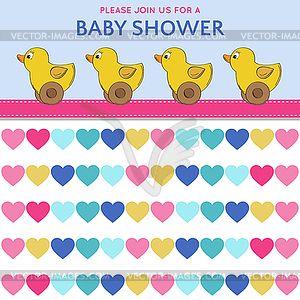 Delicate baby shower card with duck toys - vector image