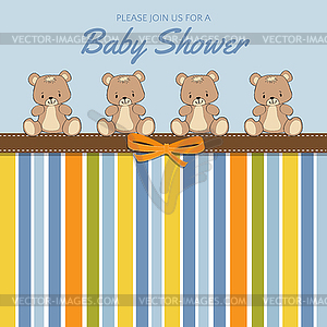 Delicate baby shower card with teddy bears - vector clip art