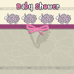 Delicate baby shower card with purple sheep - vector image