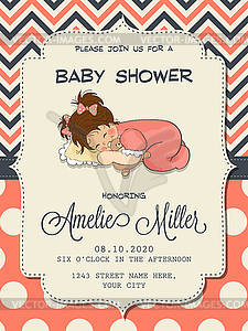 Beautiful baby girl shower card with cute little - vector clipart / vector image