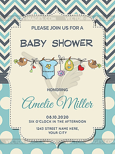 Beautiful baby boy shower card - vector image