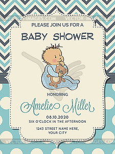 Beautiful baby boy shower card with little baby - vector clipart
