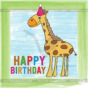 Childish birthday card with giraffe - vector clip art