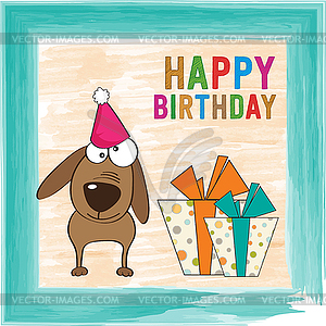 Childish birthday card with funny dog - vector clip art