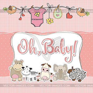 Baby girl shower card with animals - vector image