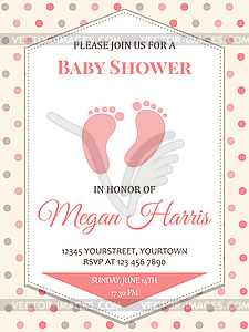 Delicate baby girl shower card - vector image