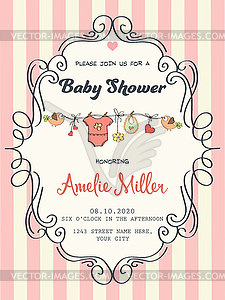 Delicate baby girl shower card - royalty-free vector image