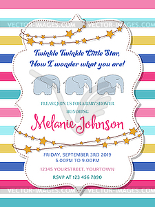 Lovely baby shower card with elephant toy - vector EPS clipart