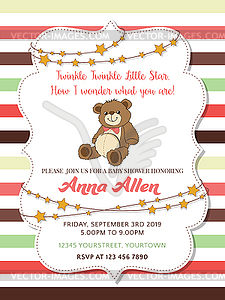 Lovely baby shower card with teddy bear - vector clipart