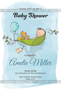 Lovely baby boy shower card - vector clipart