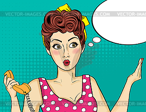 Pop art woman . Comic woman with speech bubble - vector clipart