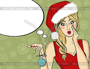 Pop art Santa girl. Pin up Santa girl. Santa Girl - vector clipart