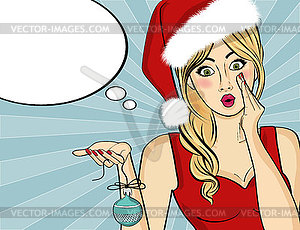 Pop art Santa girl. Pin up Santa girl. Santa Girl - vector clipart