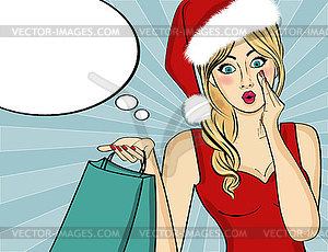 Pop art Santa girl. Pin up Santa girl. Santa Girl - vector image