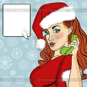 Pop art Santa girl. Pin up Santa girl. Santa Girl - vector image