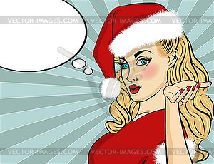 Pop art Santa girl. Pin up Santa girl. Santa Girl - vector clipart