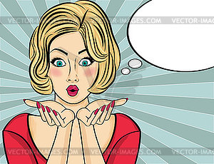 Surprised pop art woman . Comic woman with speech - vector image