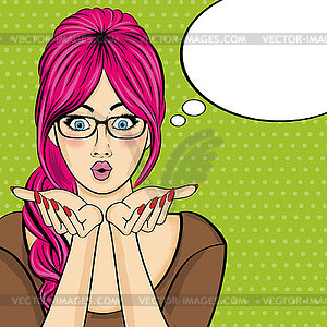 Surprised pop art woman . Comic woman with speech - vector image